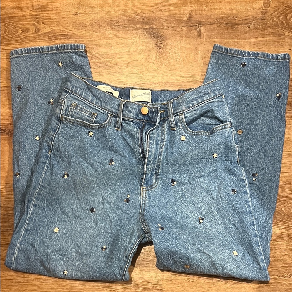 Universal Thread Blue Embellished Straight Leg Jeans